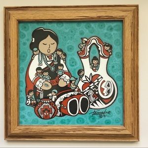 Vintage 1991 Cleo Teissedre Hand Painted Storyteller Children Ceramic Tile